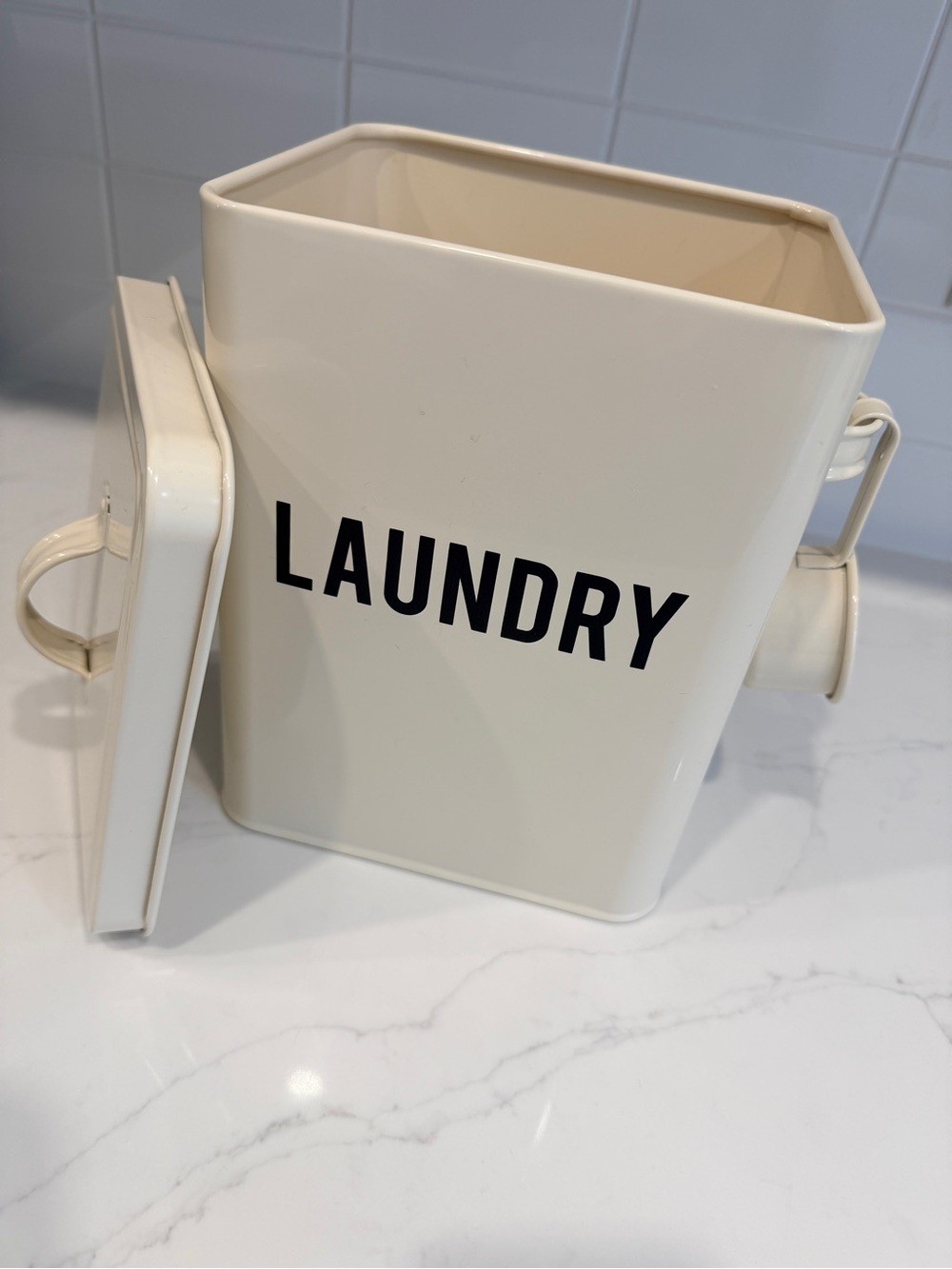 Cream Metal Laundry Canister